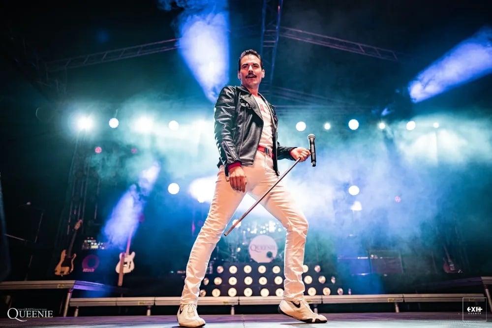 Queen tribute performer on stage